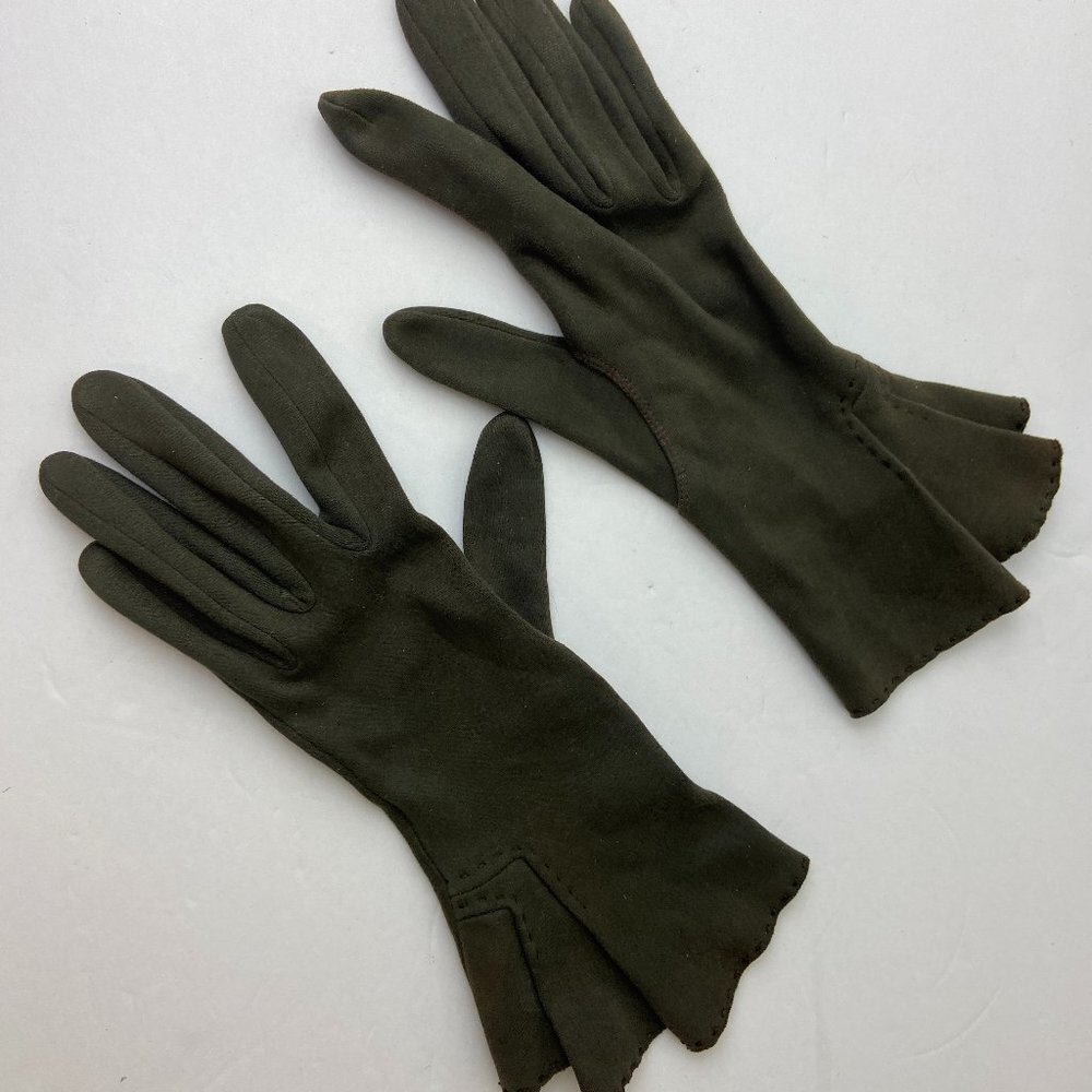 Vintage Gloves Grey-green Pleats Size 6 1/2